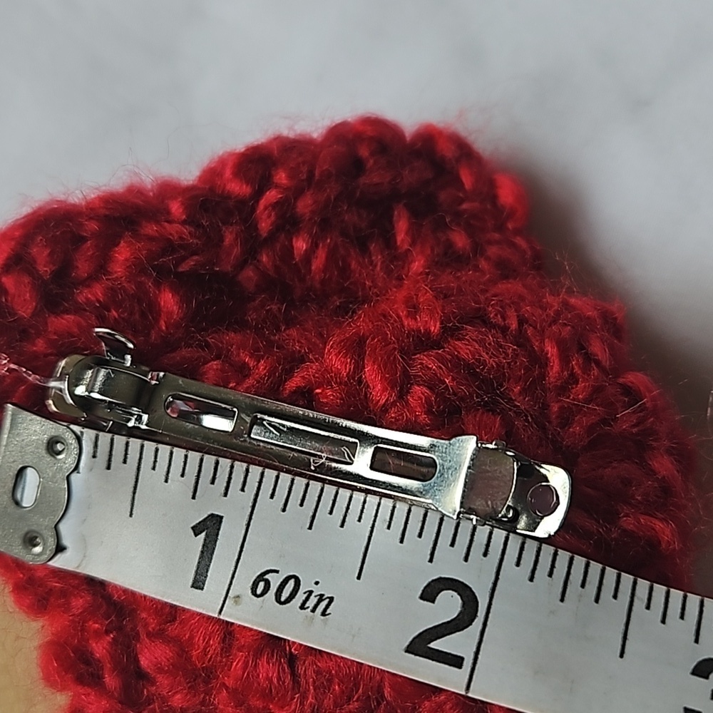 Hand Crafted Red Crochet Chunky yarn Red & white Puffy Flower barrette Hair Clip - Picture 14 of 17